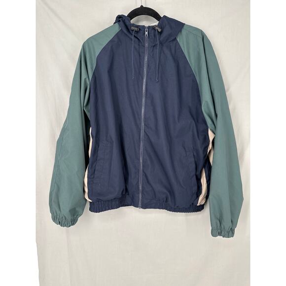 90s Vintage Champion Jacket Mens Large Blue Zip Windbreaker Hooded Pockets - Picture 1 of 6